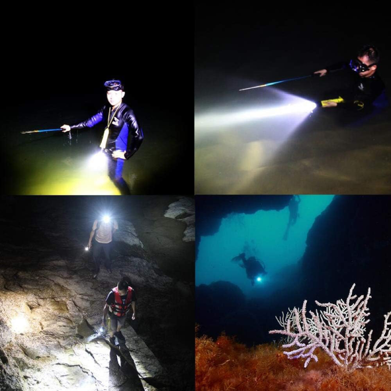 F8 IP68 Waterproof 800 Lumens LED Lamp Rechargeable Flashlight Scuba Light Diving Torch 