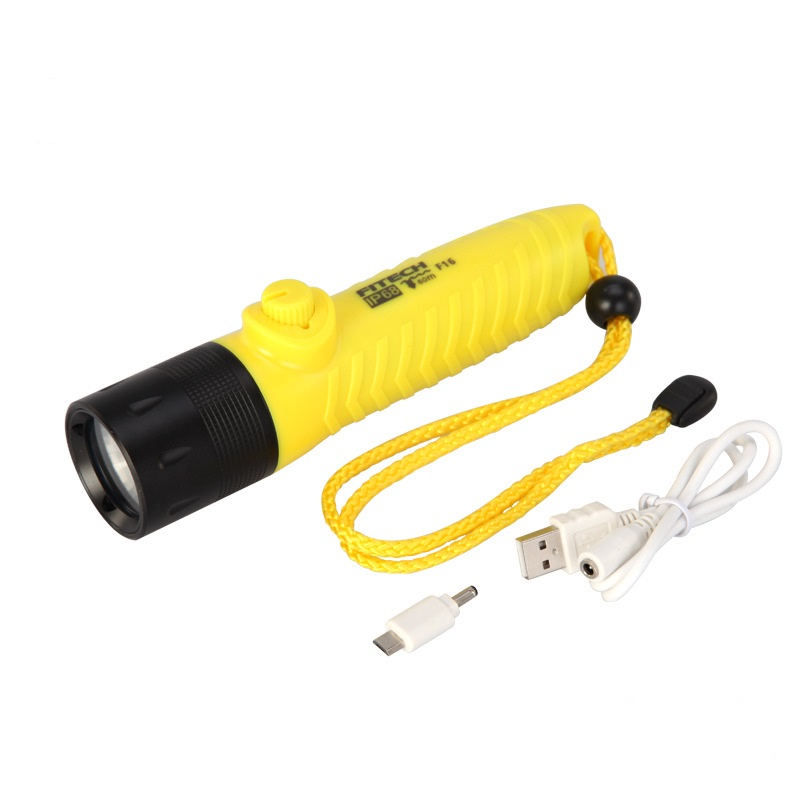 F16 600 Lumens LED Lamp Rechargeable Flashlight IP68 Water Resistant Scuba Diving Torch 